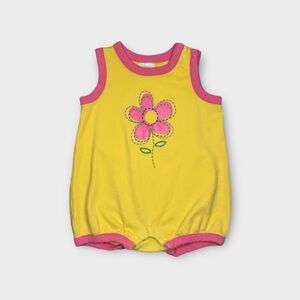 Hanna Andersson Pink Flower Graphic Yellow Bubble Romper